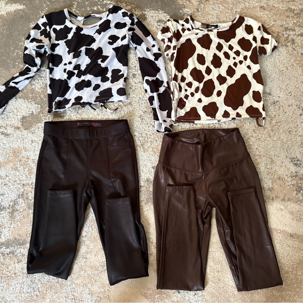 Elegant Black and Brown Women's Pants paired with cow and giraffe patterned tops
